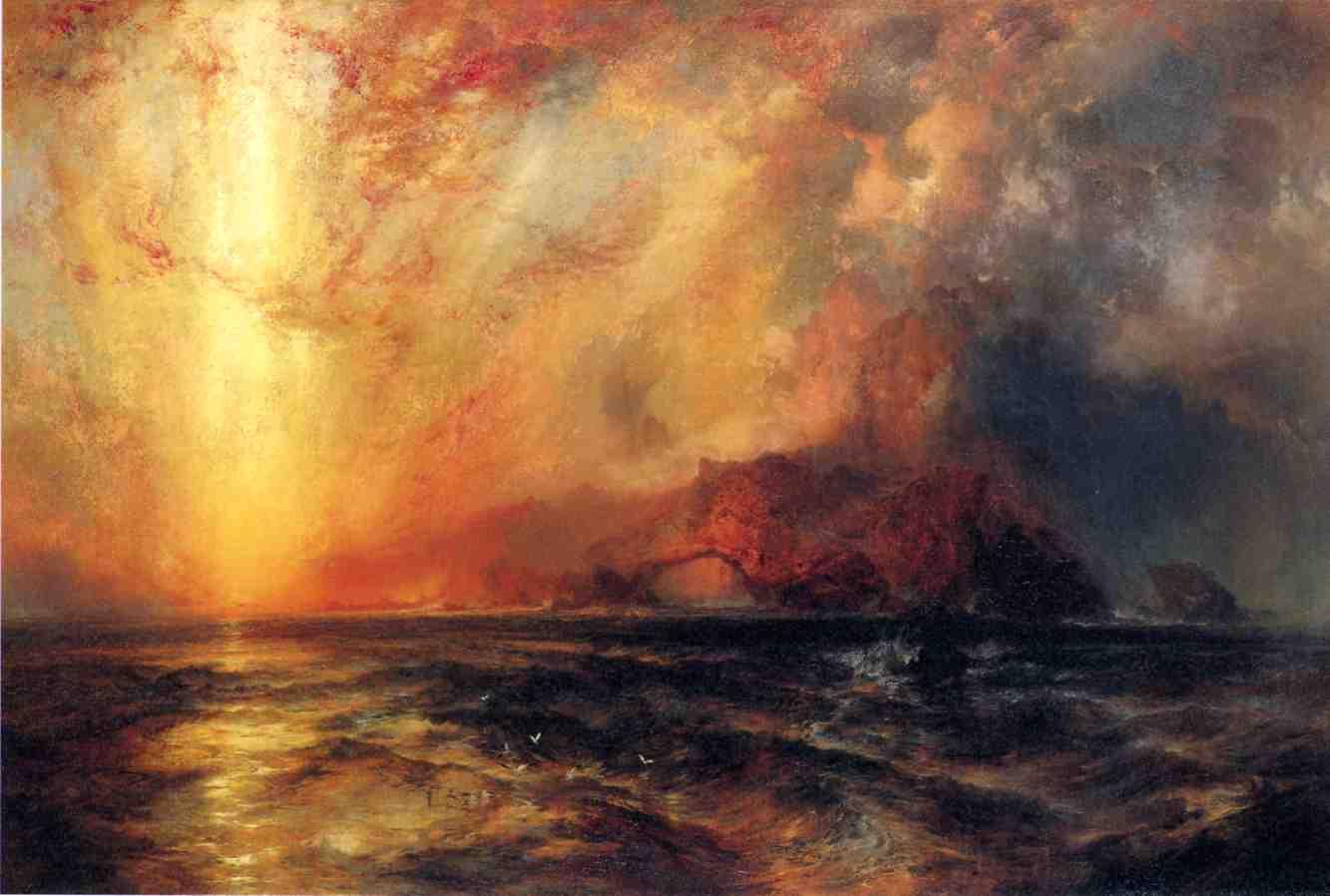 Fiercely the Red Sun Descending, Burned His Way across the Heavens, vintage artwork by Thomas Moran, 12x8" (A4) Poster