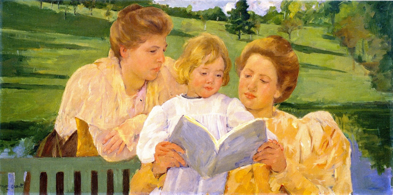 Family Group Reading, vintage artwork by Mary Cassatt, 12x8" (A4) Poster