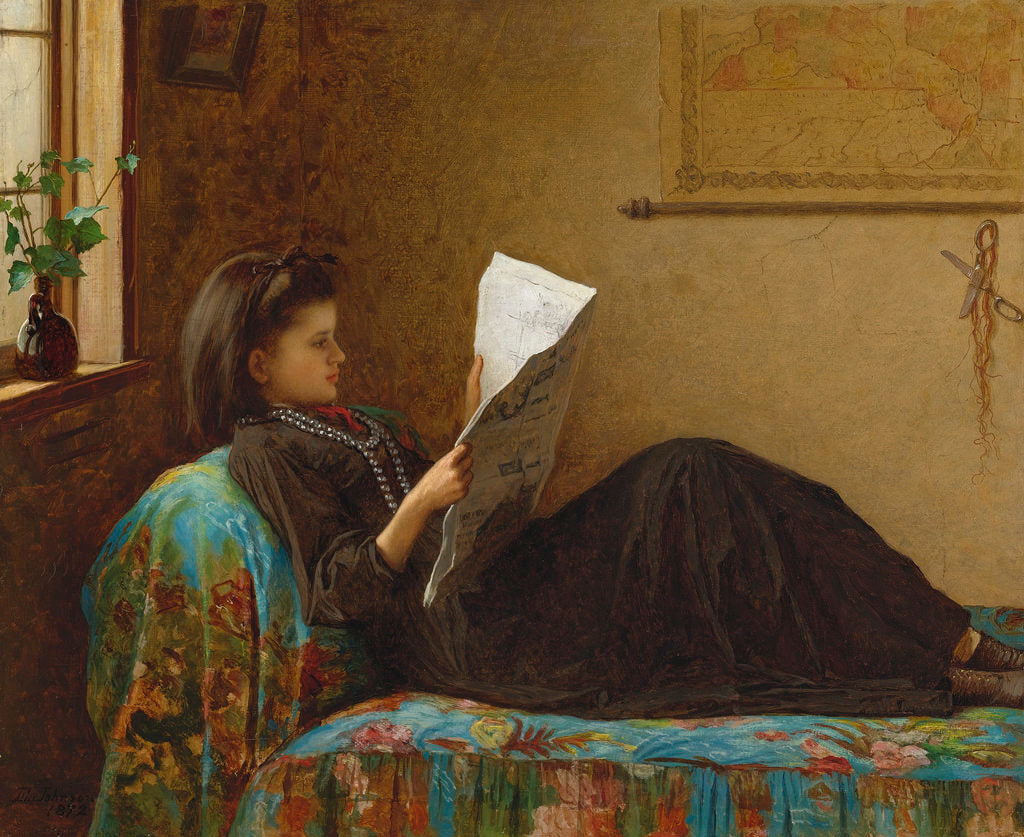 Interesting News, vintage artwork by Eastman Johnson, 12x8" (A4) Poster