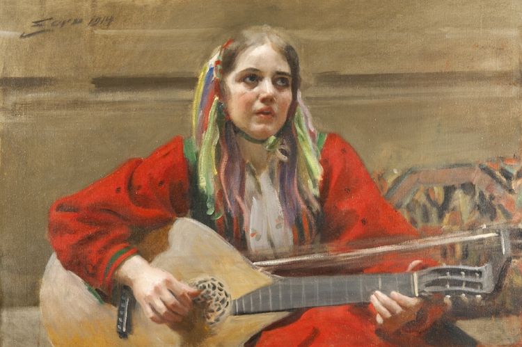 Daleswoman Playing at Utmeland by Anders Zorn,A3(16x12")Poster