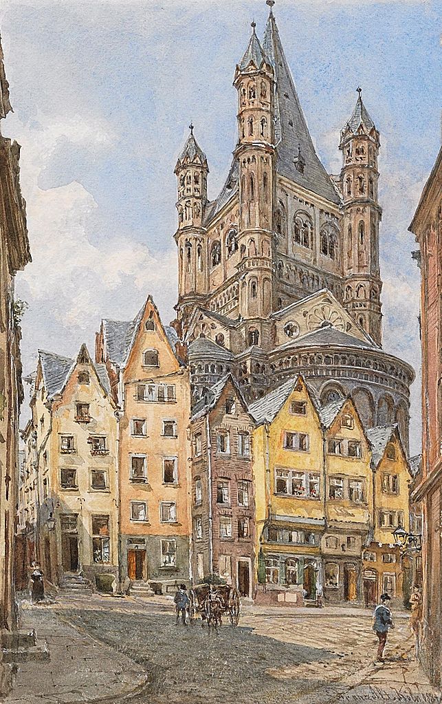 Saint Martin's Church, Cologne, vintage artwork by Franz von Alt, A3 (16x12") Poster Print