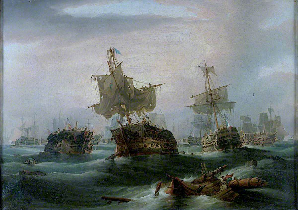 The Battle of Trafalgar, 21 October 1805: Position of the Fleets at 4.30pm, vintage artwork by William John Huggins, 12x8" (A4) Poster