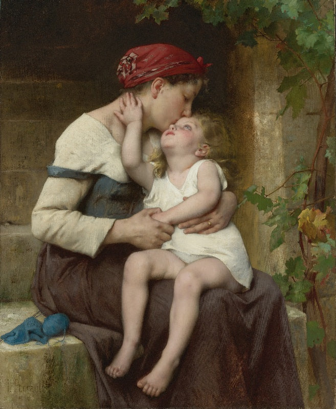 Mother with Child, vintage artwork by Leon-Jean-Basile Perrault, 12x8" (A4) Poster