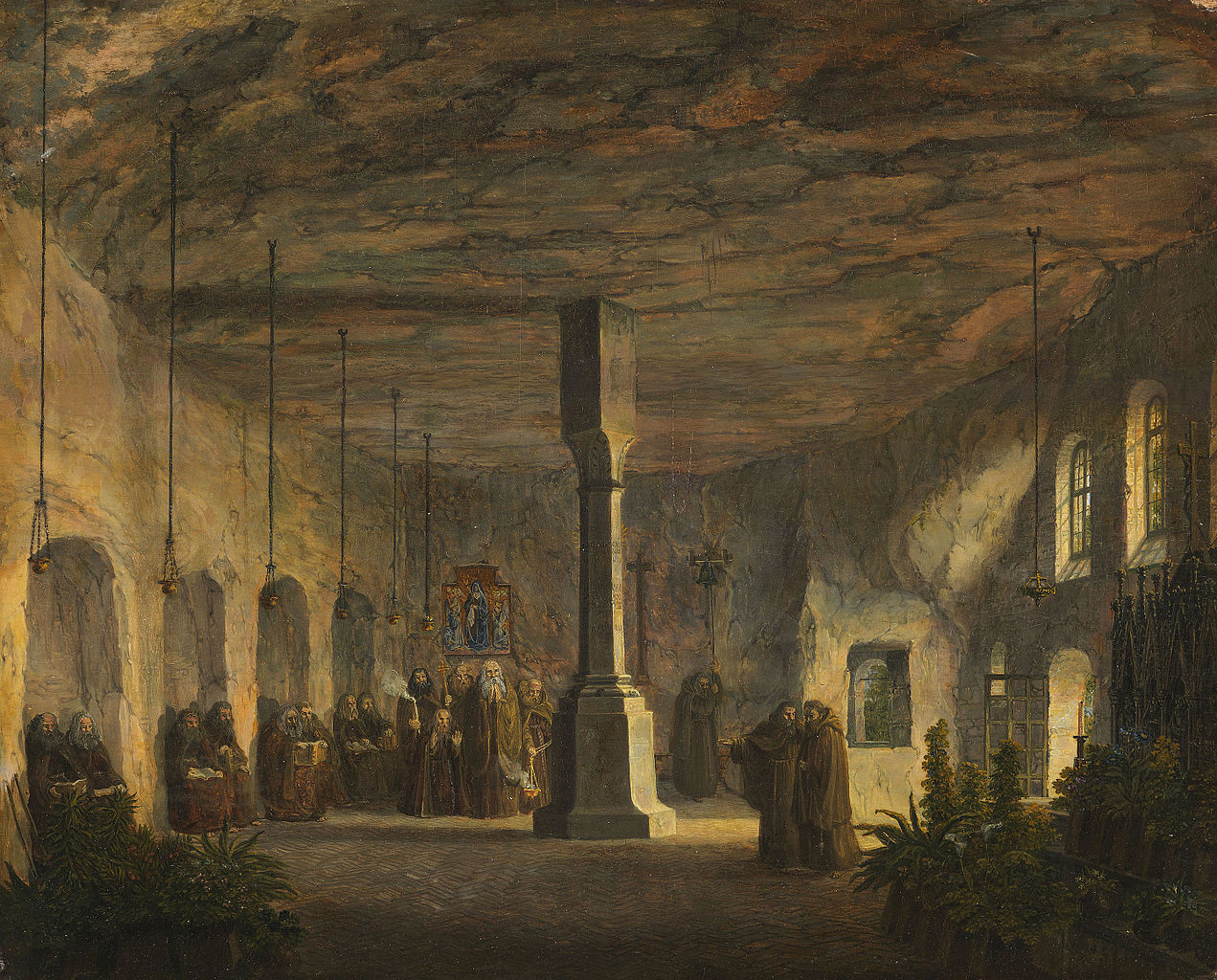 Interior view of St. Maximus chapel in Salzburg, vintage artwork by Domenico Quaglio the Younger, 12x8" (A4) Poster