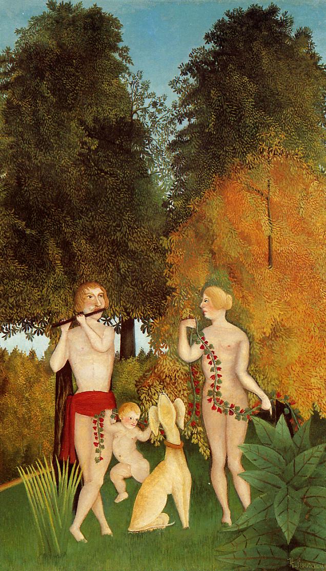 Happy Quartet, vintage artwork by Henri Rousseau, 12x8" (A4) Poster