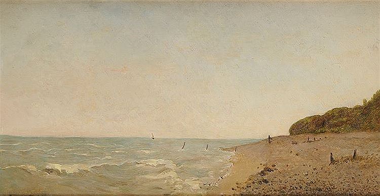 The Coast at Villerville, vintage artwork by Pierre-Emmanuel Damoye, 12x8" (A4) Poster