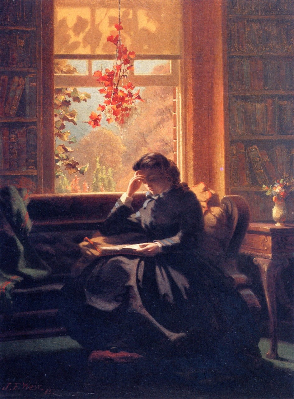 A Good Book, vintage artwork by John Ferguson Weir, 12x8" (A4) Poster