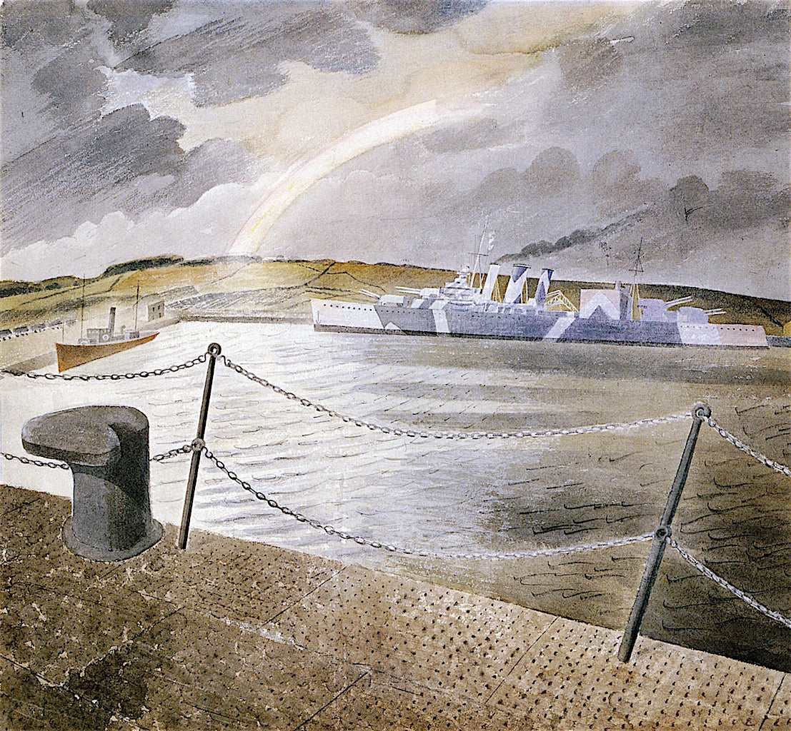 Rainbow and Camouflaged Ship, vintage artwork by Eric Ravilious, 12x8" (A4) Poster