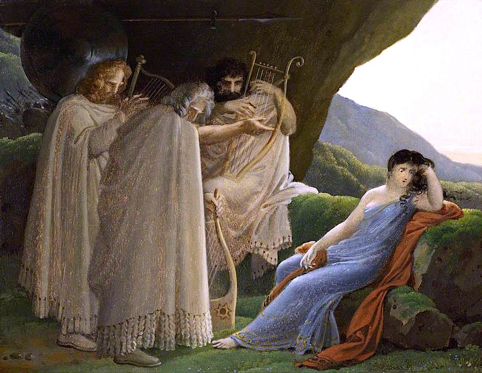 Malvina Mourning the Death of her Fiance Oscar, vintage artwork by Anne-Louis Girodet de Roussy-Trioson, 12x8" (A4) Poster