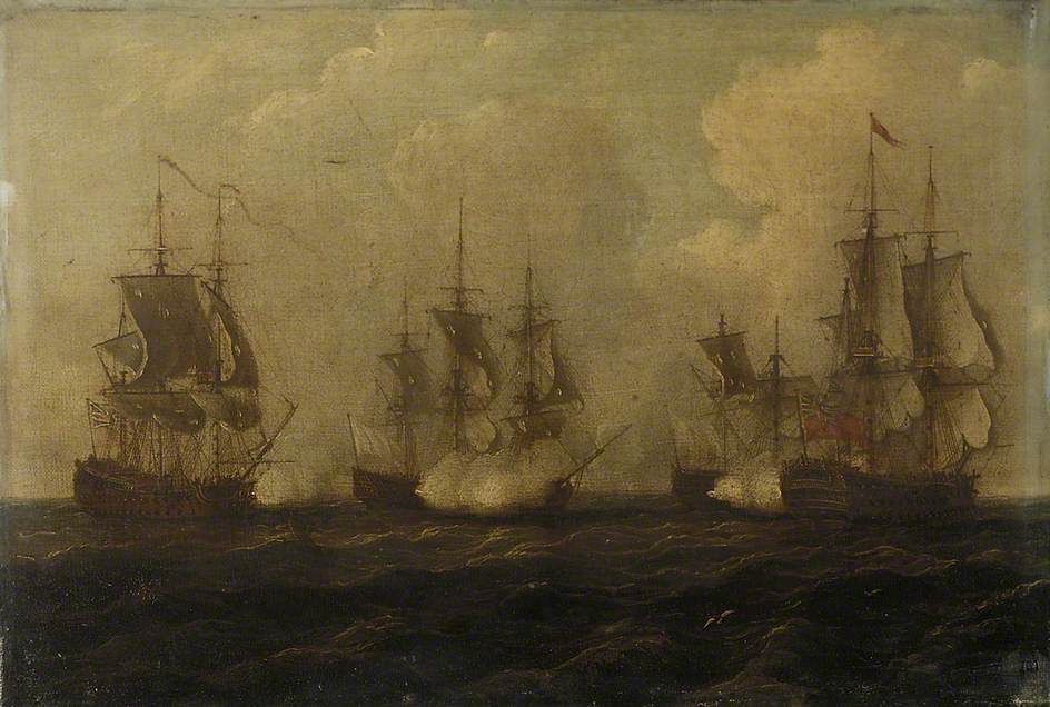 Action off Cape Francois, 21 October 1757, vintage artwork by John Cleveley the Elder, 12x8" (A4) Poster