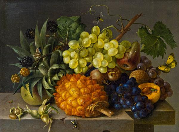 Still Life with Grapes and Pineapple, vintage artwork by Franz Xavier Petter, A3 (16x12") Poster Print