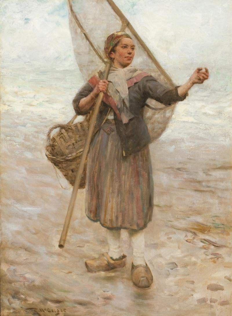 Fishergirl with Net, vintage artwork by Robert McGregor, 12x8" (A4) Poster