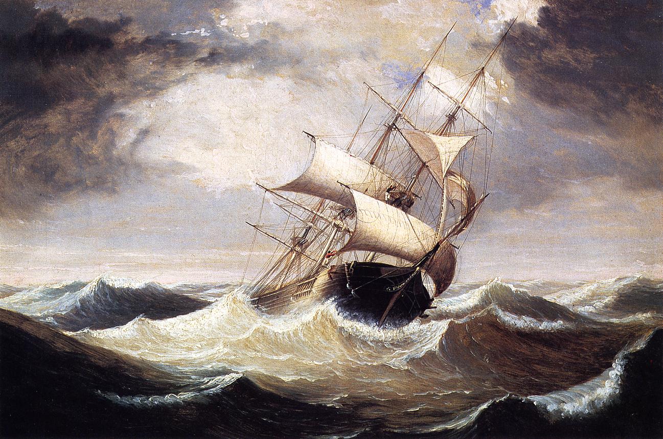 Three-Master on a Rough Sea, vintage artwork by Fitz Henry Lane, A3 (16x12") Poster Print