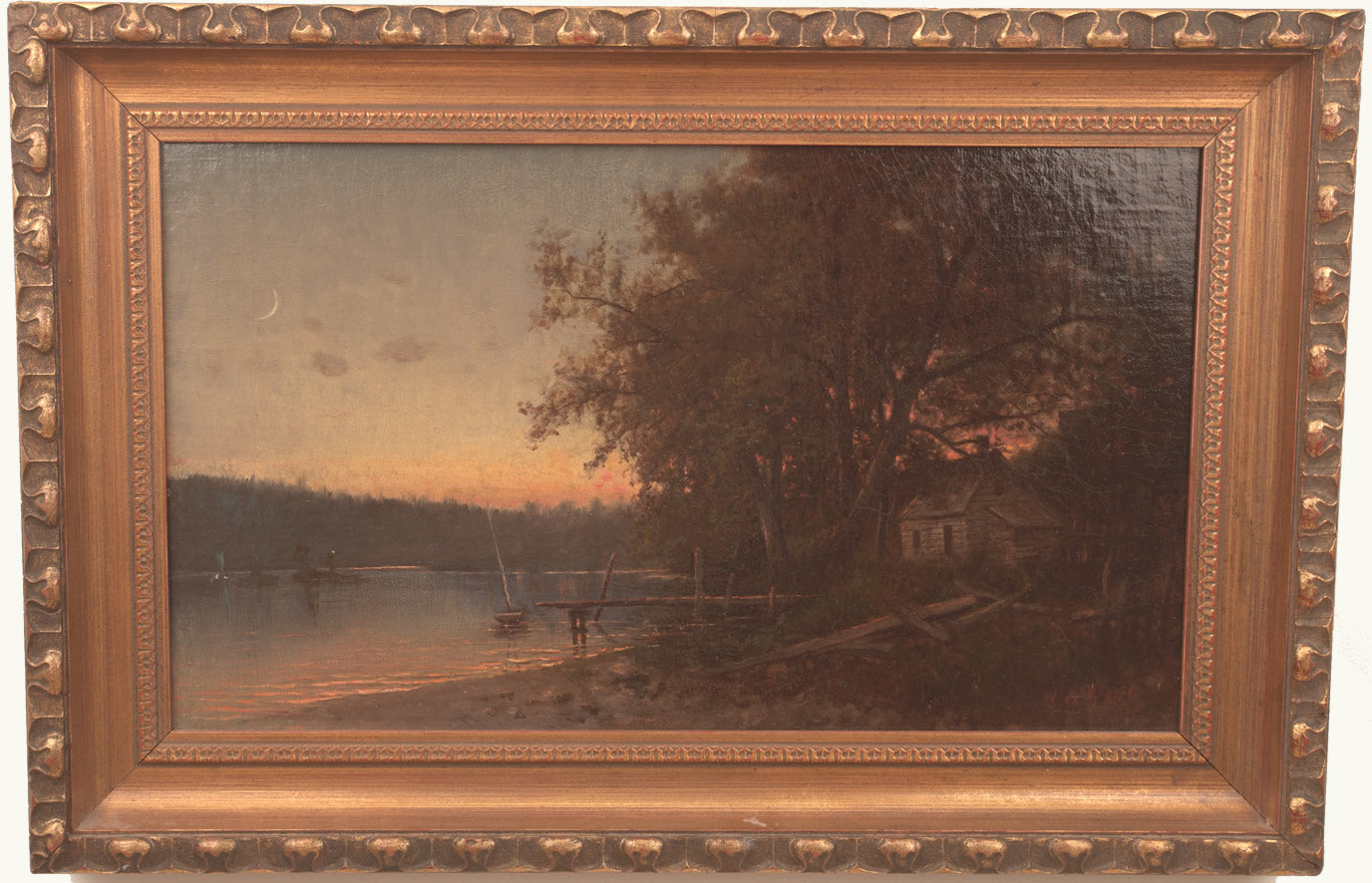 Sunset Landscape with a Cabin, vintage artwork by Max Weyl, 12x8" (A4) Poster