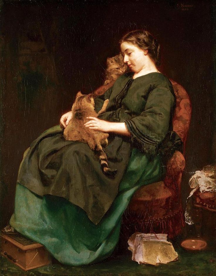 The Cat Mother, vintage artwork by Ludwig Knaus, 12x8" (A4) Poster