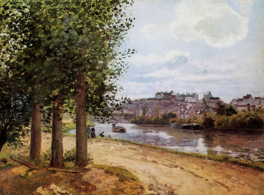Banks of the Oise in Pontoise, vintage artwork by Camille Pissarro, 12x8" (A4) Poster