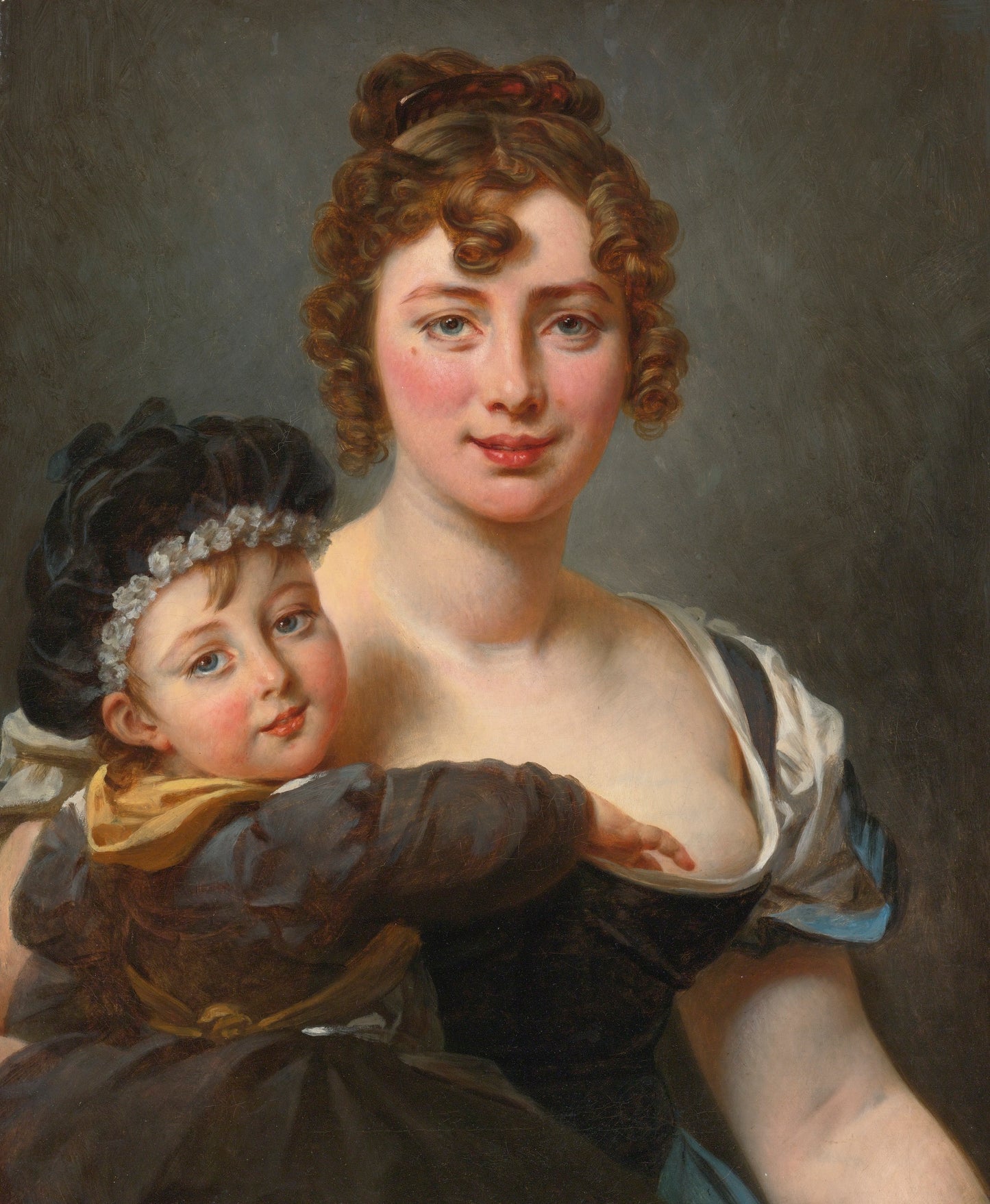 Portrait of Francoise Simonnier and her Daughter, vintage artwork by Antoine-Jean Gros, 12x8" (A4) Poster