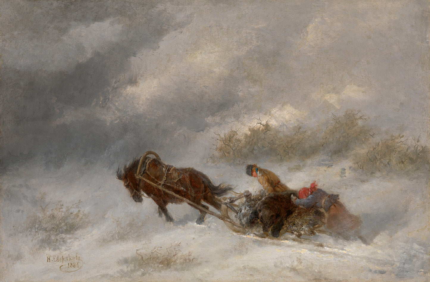 Bear Hunters in the Blizzard, vintage artwork by Nikolai Sverchkov, A3 (16x12") Poster Print
