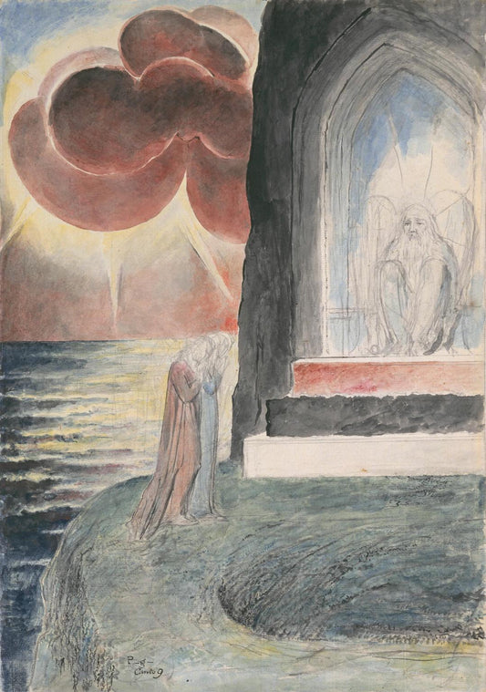 Dante and Virgil Approaching the Angel Who Guards the Entrance of Purgatory, vintage artwork by William Blake, 12x8" (A4) Poster