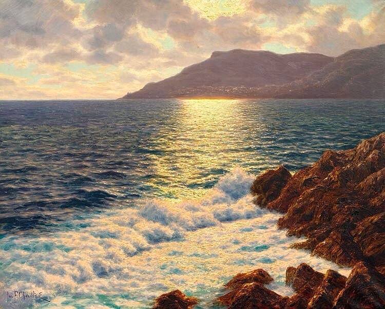View of Monte Carlo in the evening sunshine, vintage artwork by Ivan Fedorovich Choultse, 12x8" (A4) Poster