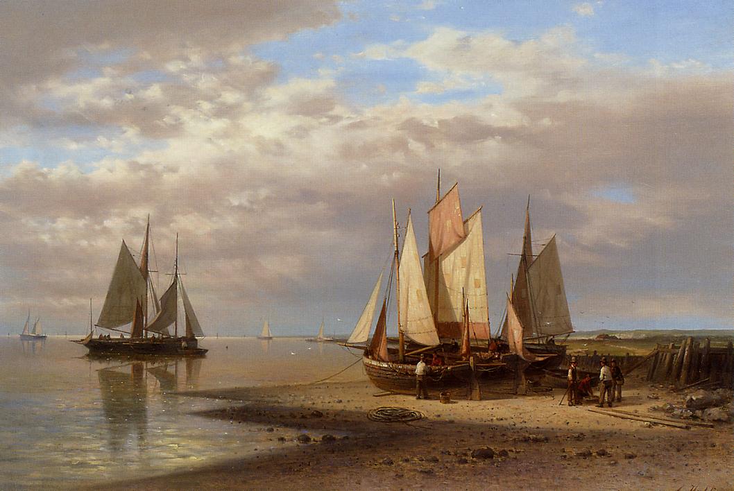 Preparing for the Day's Fishing, vintage artwork by Abraham Hulk, A3 (16x12") Poster Print