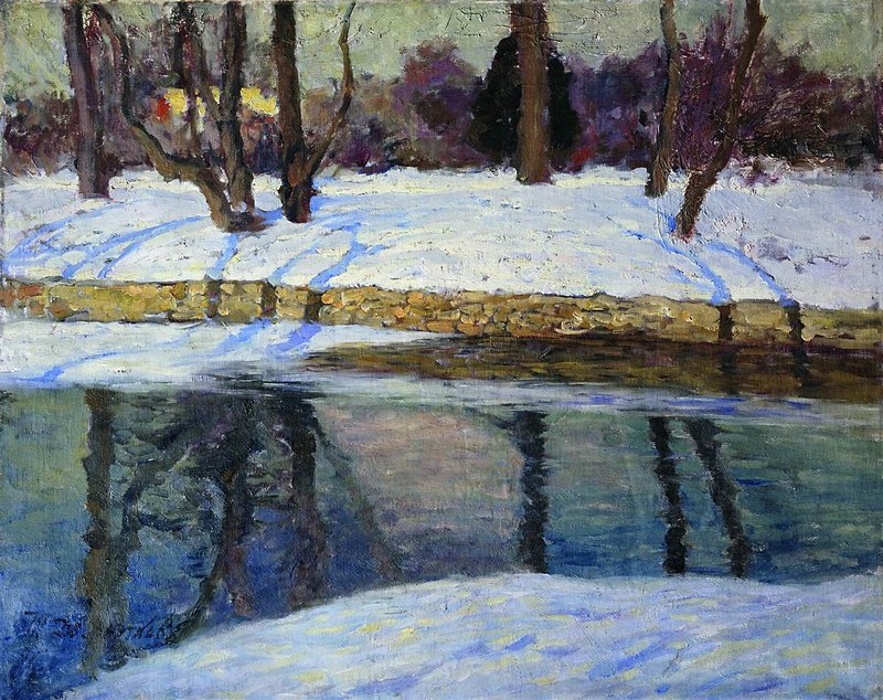 Snow in Autumn, vintage artwork by Tit Dvornikov, 12x8" (A4) Poster