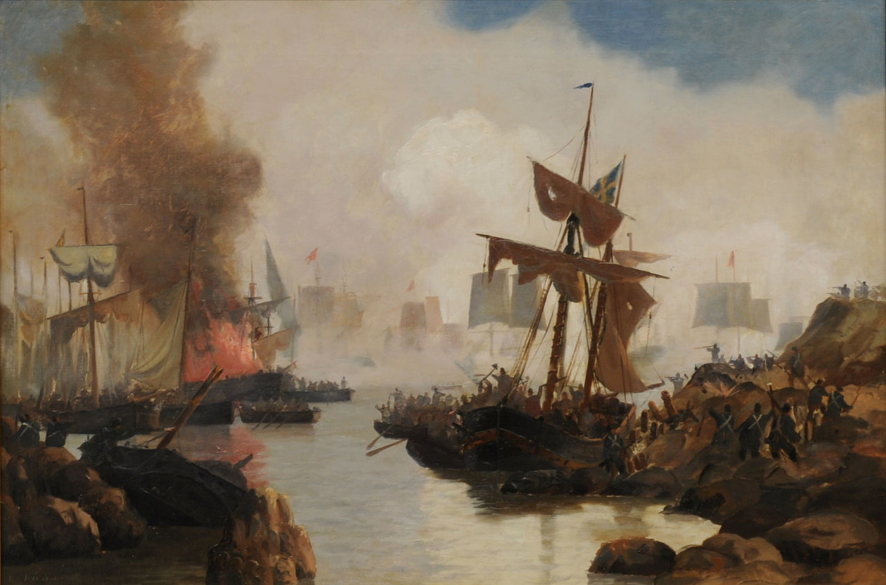 Peter Wessel Tordenskiold in the Battle of Dynekilen, 1716, vintage artwork by Carl Neuman, 12x8" (A4) Poster