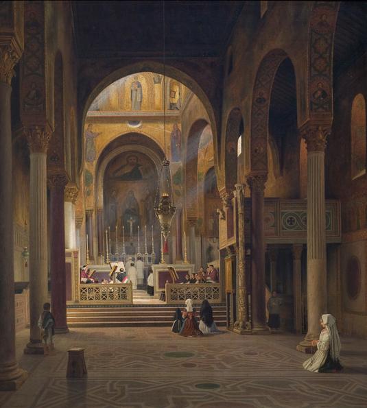 Interior of the Capella Palatina in Palermo, vintage artwork by Martinus Rørby e, A3 (16x12") Poster Print