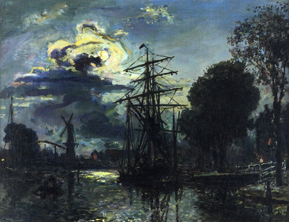 Canal in the Moonlight, vintage artwork by Johan Barthold Jongkind, A3 (16x12") Poster Print
