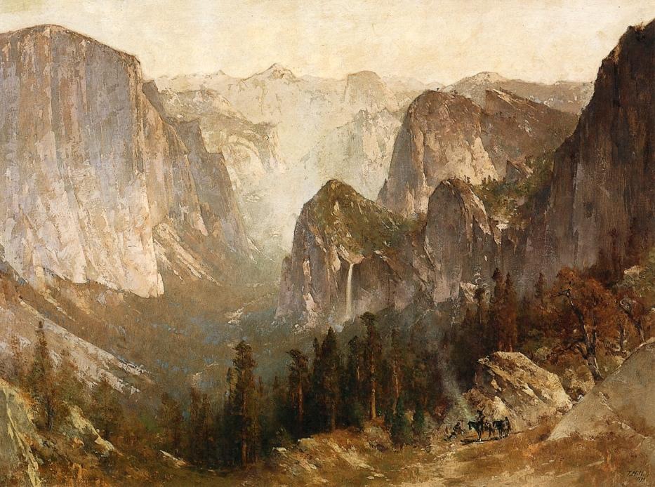 Piute Indian Encampment, Yosemite, vintage artwork by Thomas Hill, 12x8" (A4) Poster