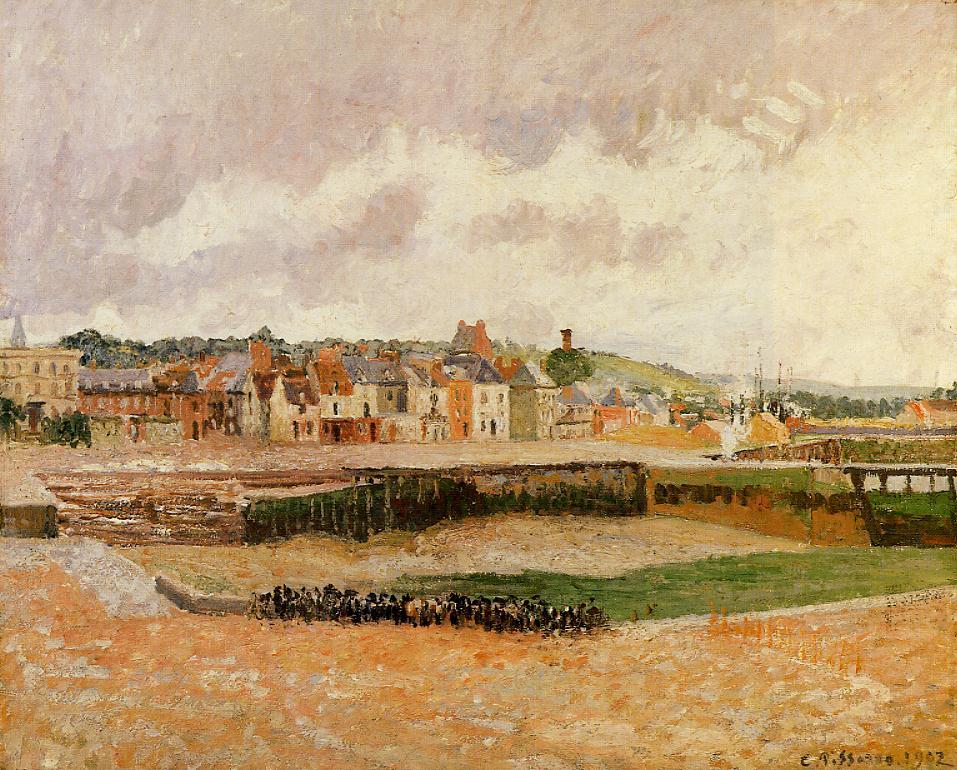 Afternoon, the Dunquesne Basin, Dieppe, Low Tide, vintage artwork by Camille Pissarro, 12x8" (A4) Poster