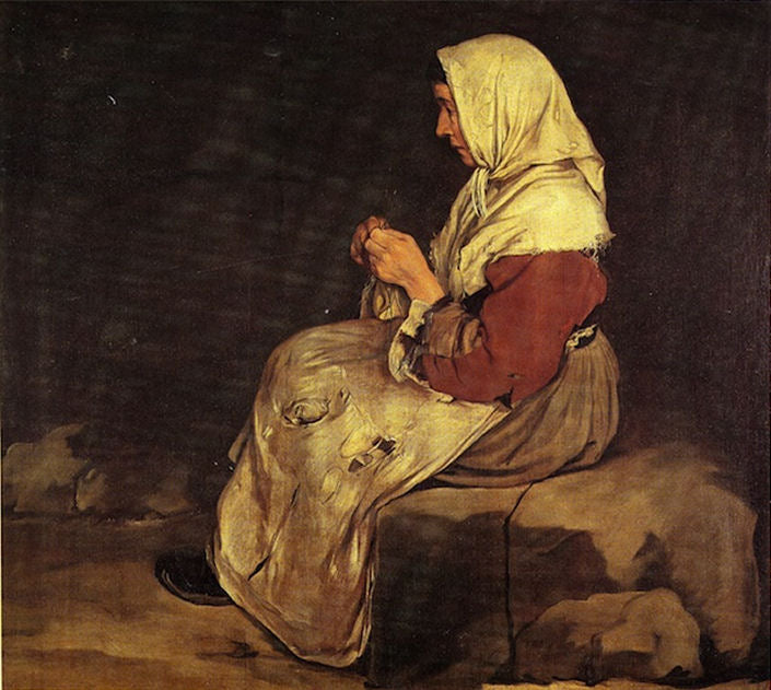 A woman braiding wicker, vintage artwork by Giacomo Ceruti, 12x8" (A4) Poster
