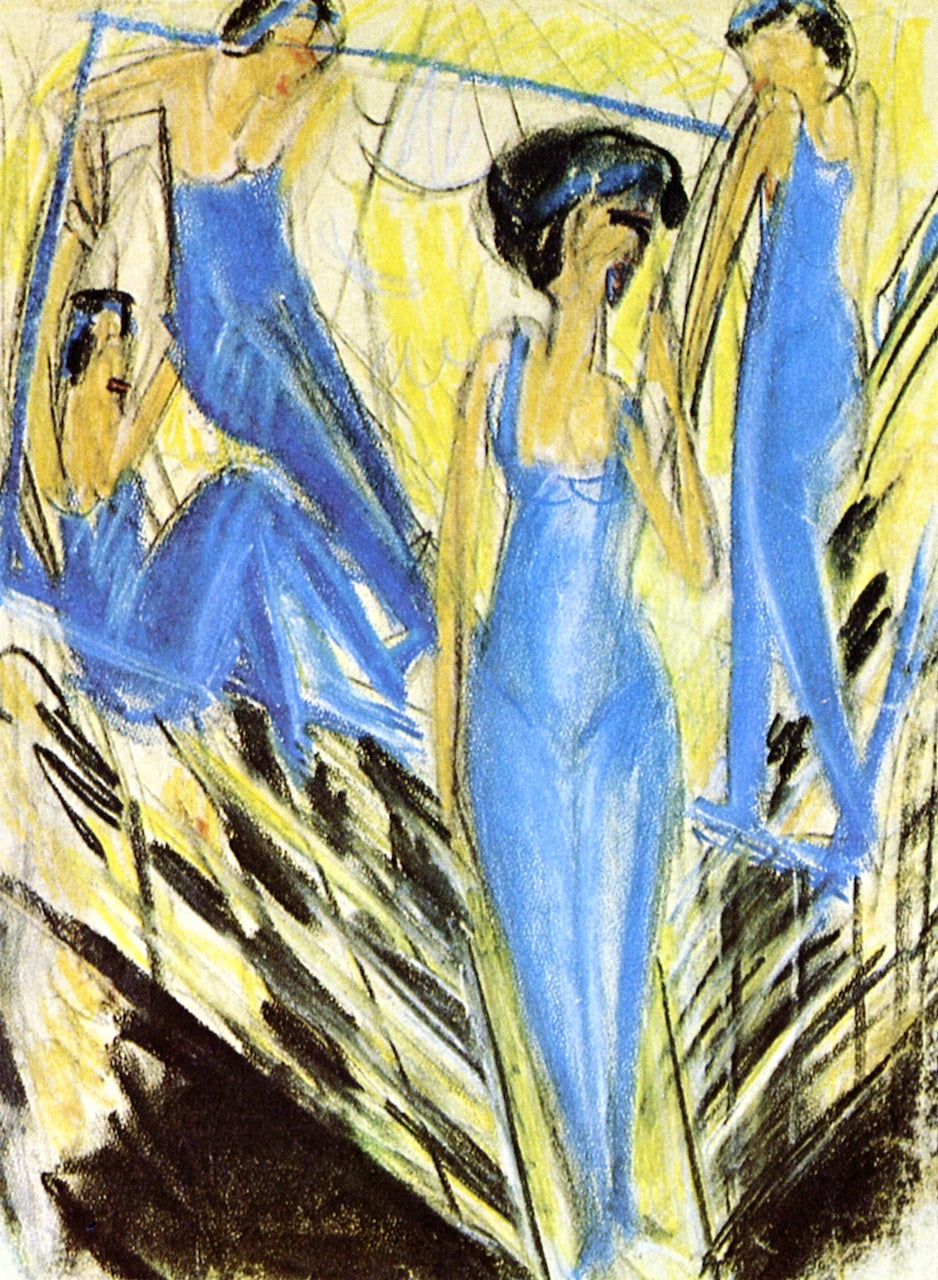 Blaue Artisten, vintage artwork by Ernst Ludwig Kirchner, 12x8" (A4) Poster