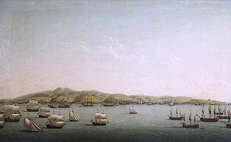 Rodney's Fleet Bombarding Martinique, 16 February 1762, vintage artwork by Dominic Serres, 12x8" (A4) Poster