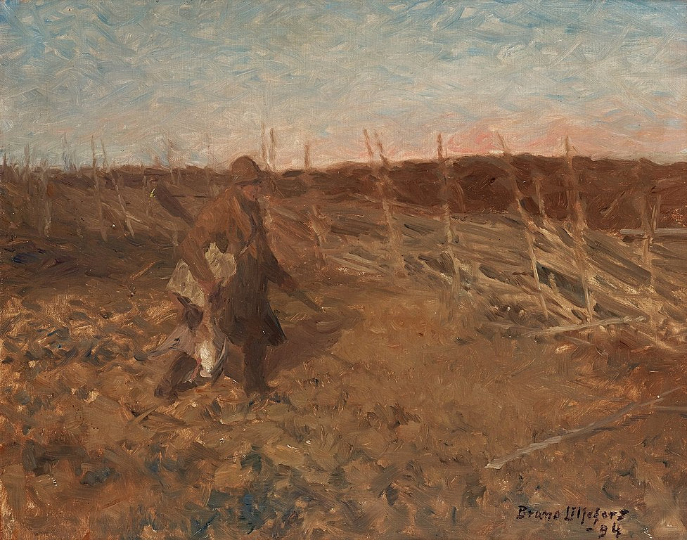 Hunter by the Fence, vintage artwork by Bruno Liljefors, 12x8" (A4) Poster