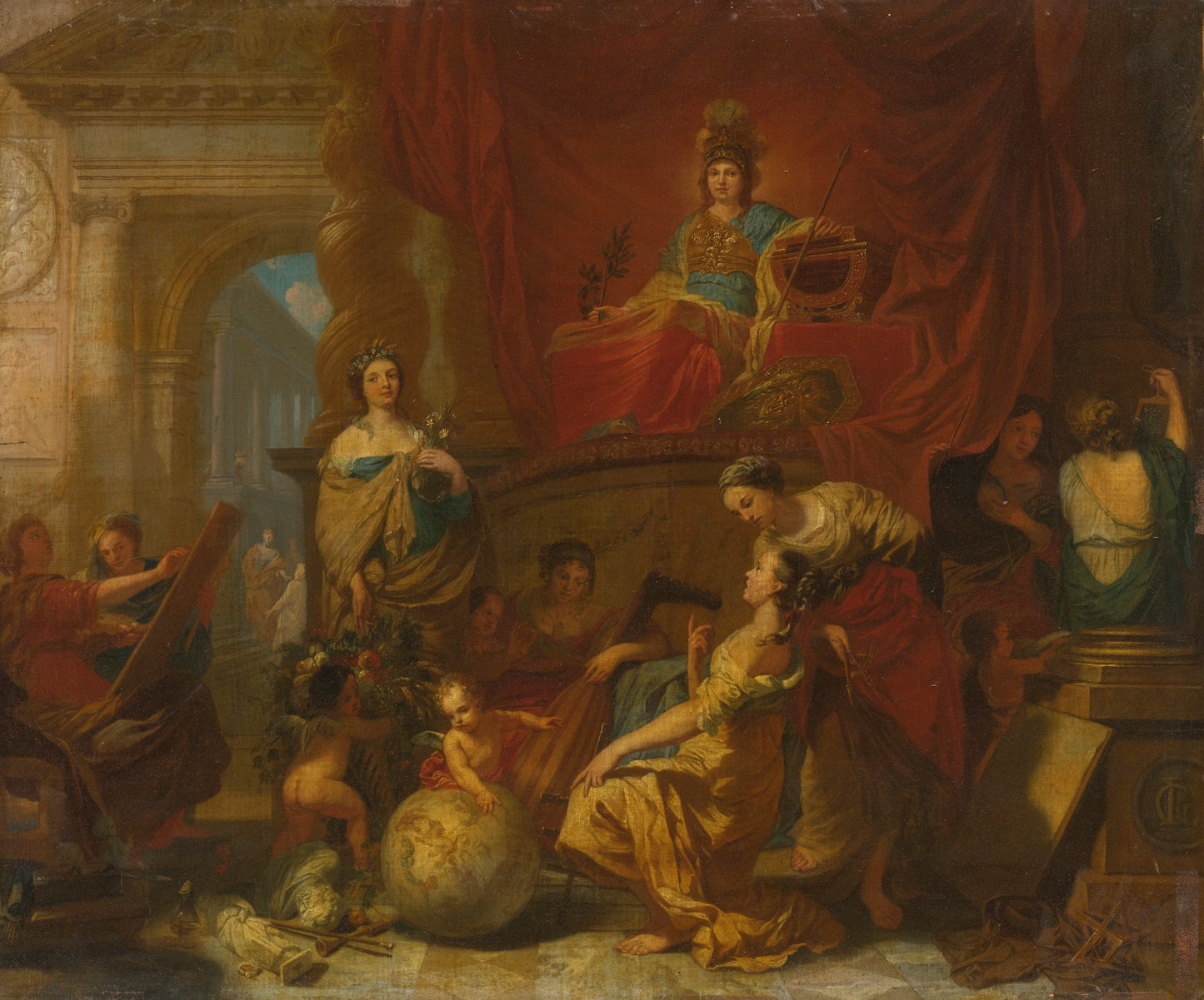 Allegory of Wisdom Fostering the Arts and Sciences, vintage artwork by Gerard de Lairesse, 12x8" (A4) Poster