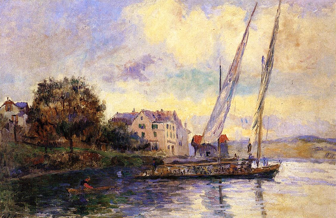 The Banks of Lake Geneva, St. Gingolph, vintage artwork by Albert Lebourg, 12x8" (A4) Poster