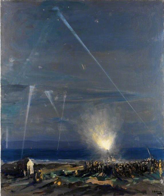 A Coast Defence: An 18-Pounder Anti-Aircraft Gun, Tyneside, vintage artwork by Sir John Lavery, R.A., 12x8" (A4) Poster