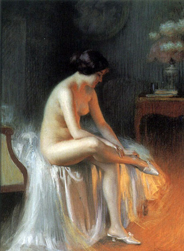 Nude by Firelight, vintage artwork by Delphin Enjolras, 12x8" (A4) Poster