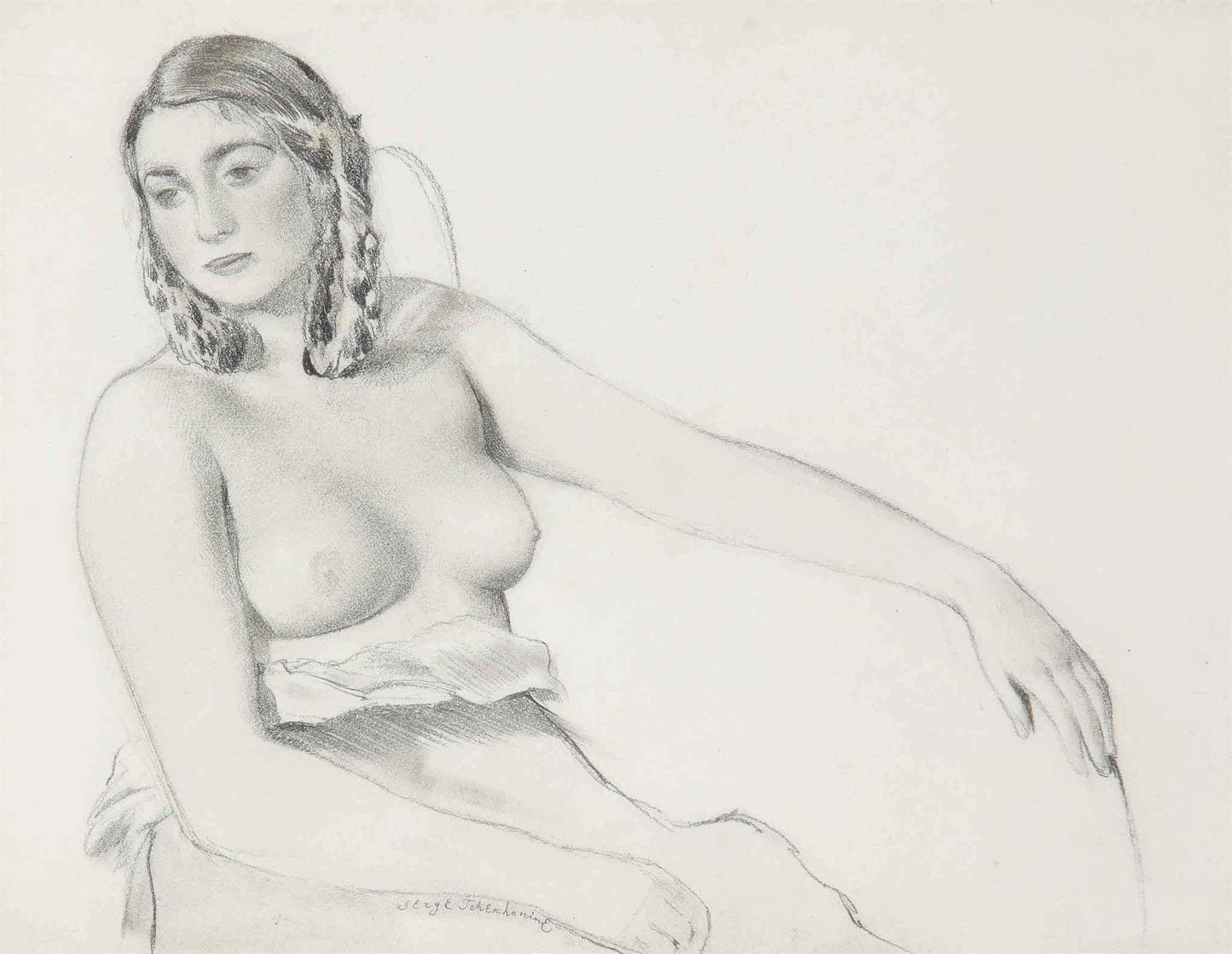 Seated nude, vintage artwork by Sergei Chekhonin, 12x8" (A4) Poster