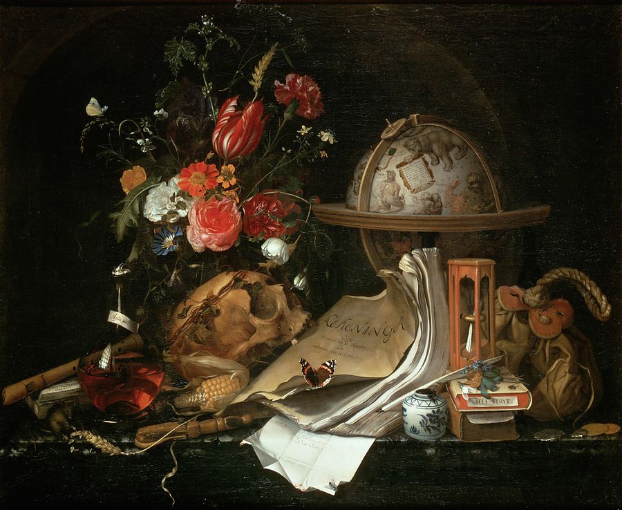 Vanitas Still-Life, vintage artwork by Maria van Oosterwijck, 12x8" (A4) Poster