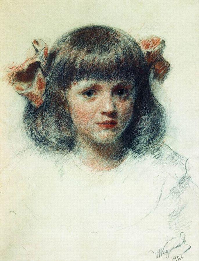 Tanya with Ribbons, vintage artwork by Ivan Kulikov, 12x8" (A4) Poster