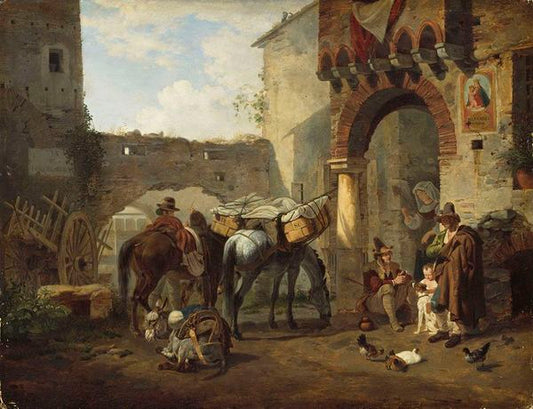 In front of a Tavern in Tivoli, vintage artwork by Peter von Hess, 12x8" (A4) Poster