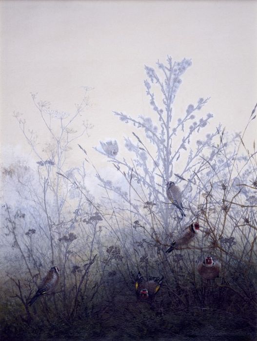 Birds Resting on Bushes, vintage artwork by Leon Bonvin, 12x8" (A4) Poster
