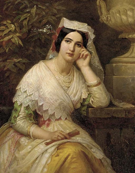 A Young Girl in Italian Festive Dress, vintage artwork by Anna Sussannah Fries, 12x8" (A4) Poster