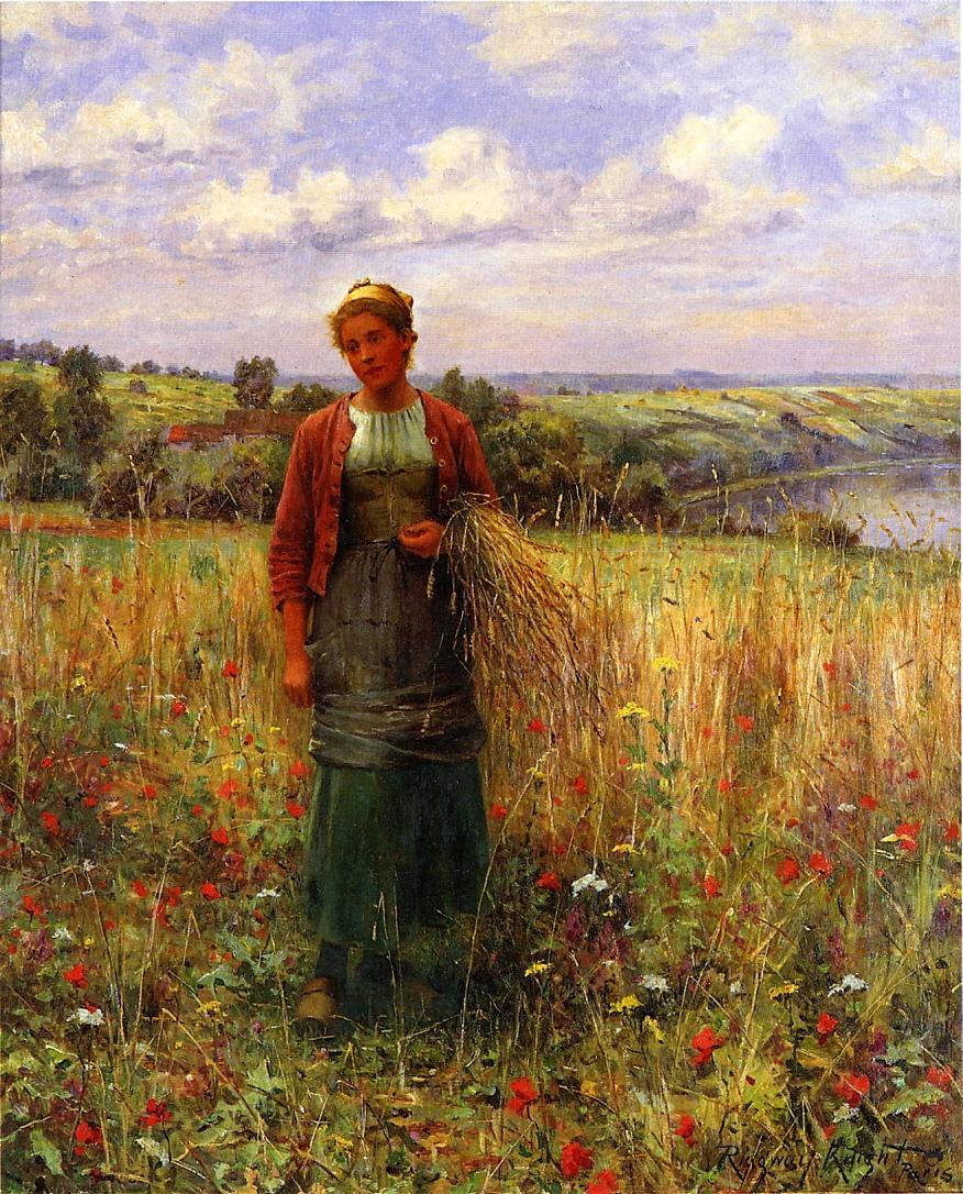 Gathering Wheat, vintage artwork by Daniel Ridgway Knight, 12x8" (A4) Poster