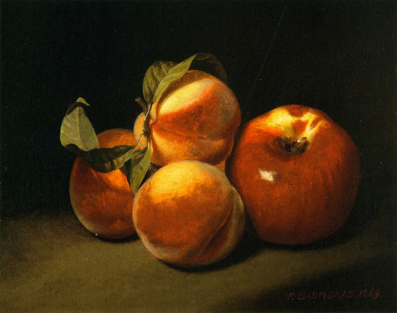Still LIfe of Apples and Peaches, vintage artwork by Peter Baumgras, 12x8" (A4) Poster