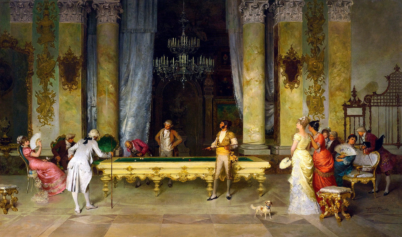 The Game of Billiards, vintage artwork by Francesco Beda, 12x8" (A4) Poster