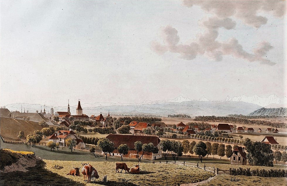 Bern from the North-west, vintage artwork by Johannes Jakob Biedermann, 12x8" (A4) Poster