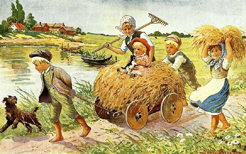 Harvest Joy, vintage artwork by Jenny Nyström, 12x8" (A4) Poster